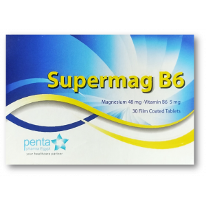 SUPERMAG B6 ( MAGNESIUM 48 MG + PYRIDOXINE VITAMIN B6 5 MG ) 30 FILM-COATED TABLETS